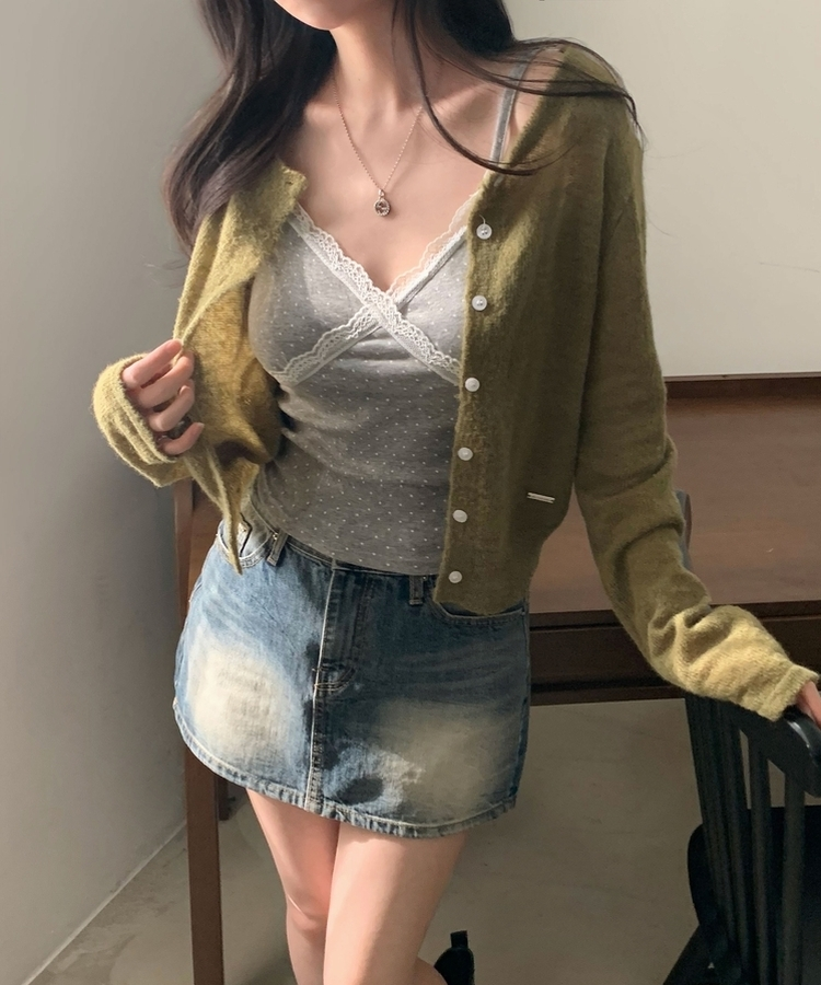 레이스 슬리브리스 끈나시 3color 그레이