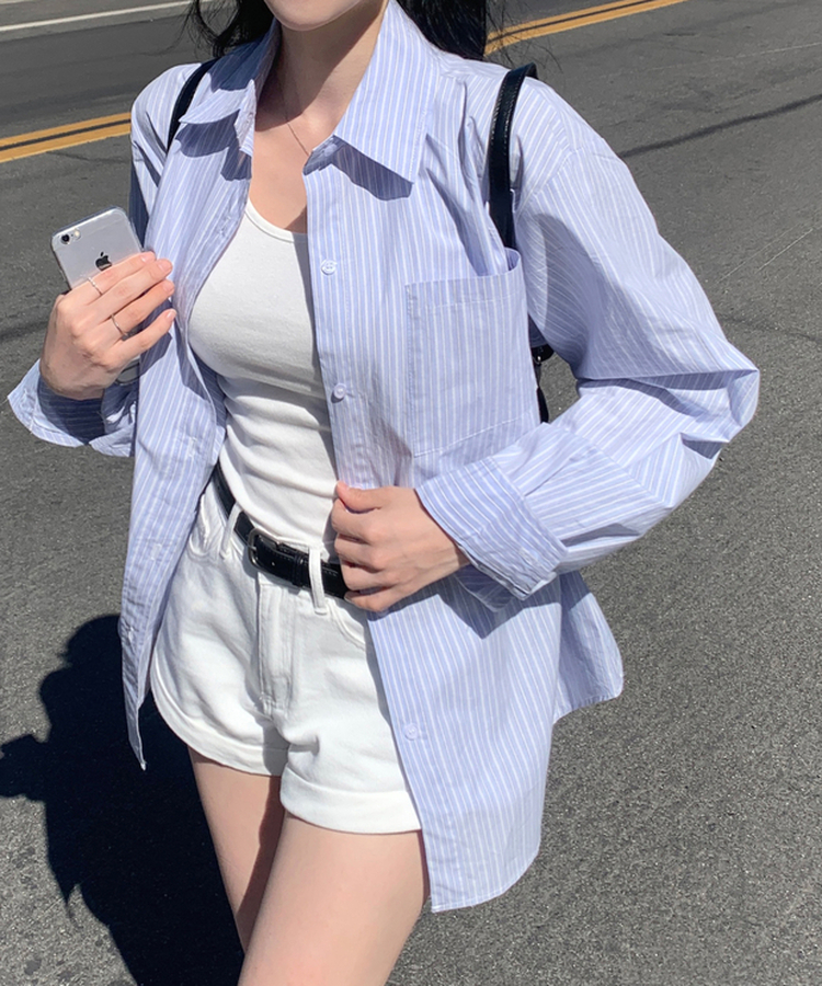 레크 스트라이프 셔츠 남방 포켓 오버핏 단가라 데일리룩 캐주얼룩 개강룩 출근룩 레이어드 사계절템 봄신상봄코디 소라