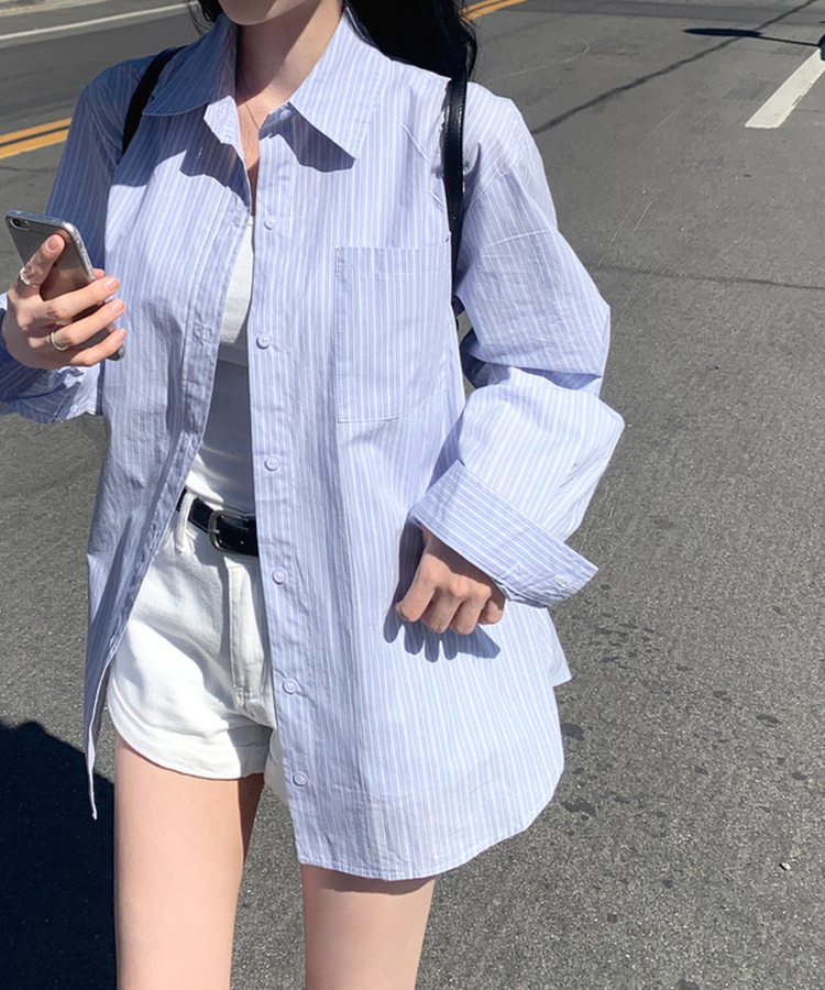 레크 스트라이프 셔츠 남방 포켓 오버핏 단가라 데일리룩 캐주얼룩 개강룩 출근룩 레이어드 사계절템 봄신상봄코디 소라