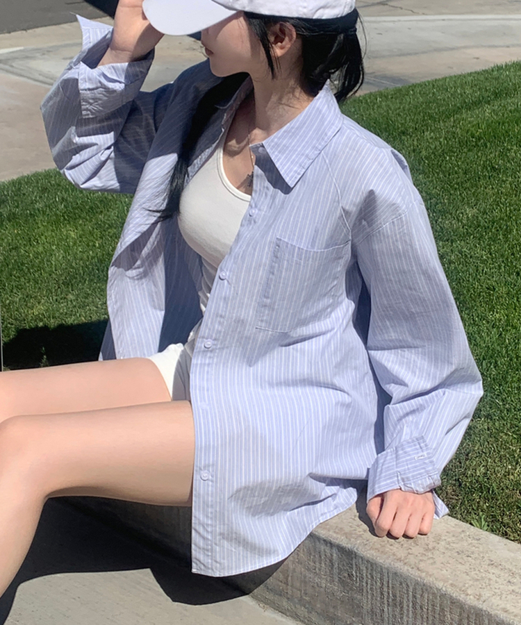 레크 스트라이프 셔츠 남방 포켓 오버핏 단가라 데일리룩 캐주얼룩 개강룩 출근룩 레이어드 사계절템 봄신상봄코디 소라