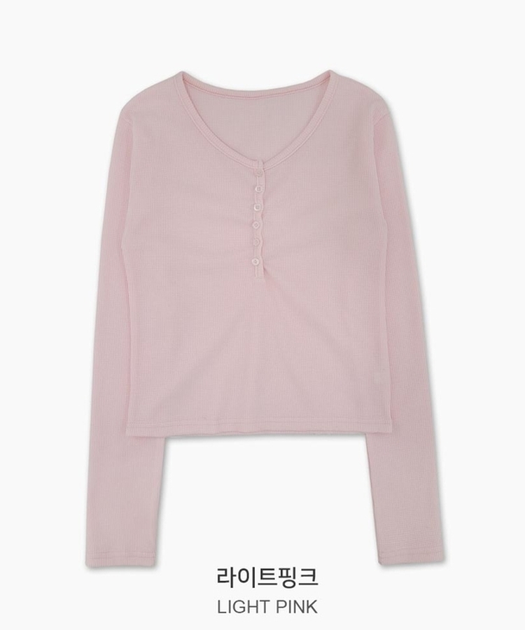 ヘンリーネックボタンワッフル長袖Tシャツ(5color)