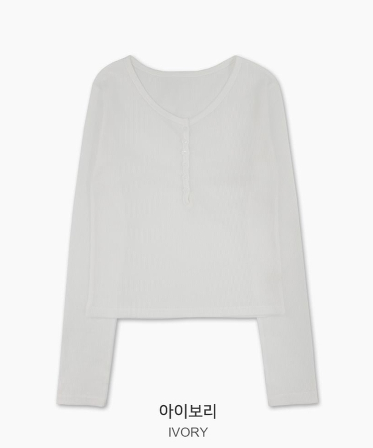 ヘンリーネックボタンワッフル長袖Tシャツ(5color)