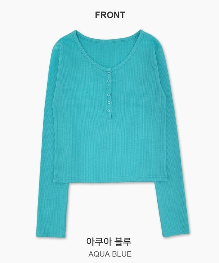 ヘンリーネックボタンワッフル長袖Tシャツ(5color)