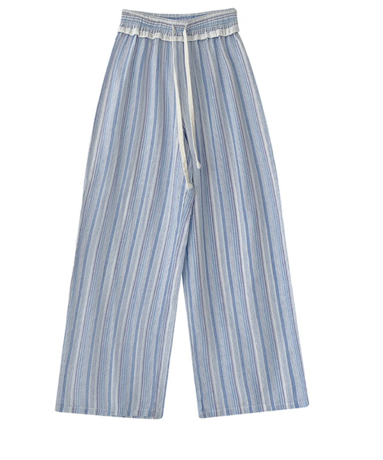 핀트 스트라이프 프릴 와이드 팬츠 레이스 밴딩 바지 끈조절 리본 롱팬츠 하체커버 하비추천 체형커버 데일리룩 봄신상봄팬츠