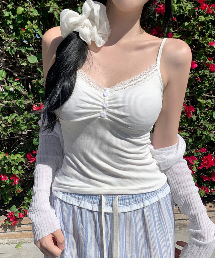 【カップ付き】ボタンレースキャミソール IVORY