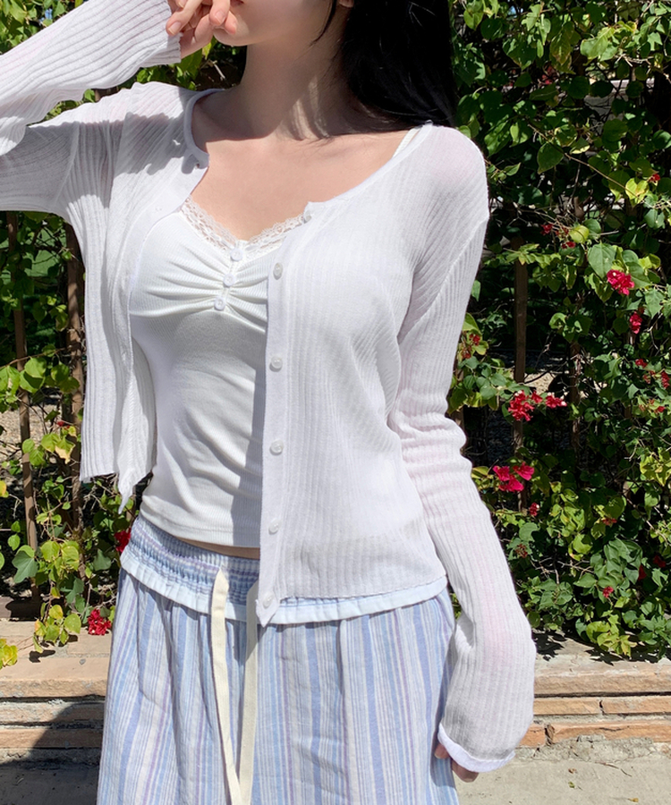 【カップ付き】ボタンレースキャミソール IVORY