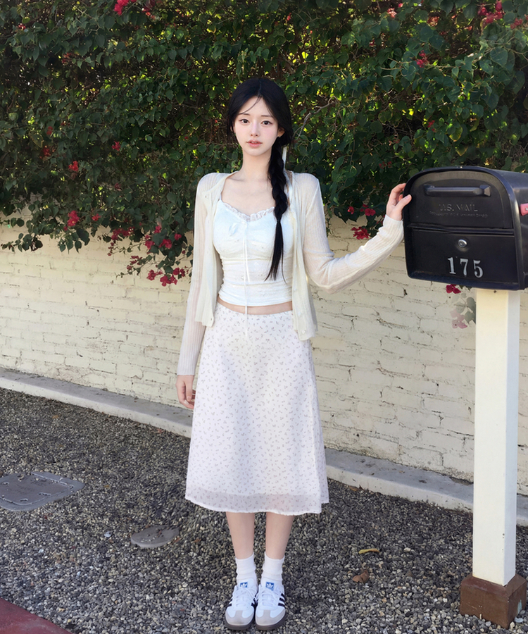 미하 플라워 미디 스커트 치마 시스루 레이어드 밴딩 데이트룩 벚꽃룩 빈티지 모리걸 체형커버 하체커버 하비추천 봄신상봄코디봄스커트 아이보리