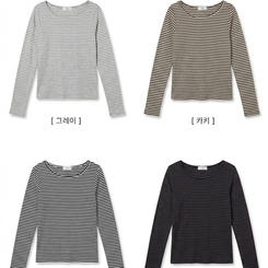 Uネックボーダーラウンド長袖Tシャツ