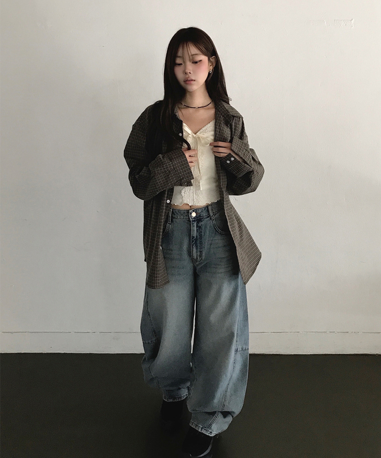 ウォッシュバルーンワイドデニムパンツ(5color) LIGHT BLUE