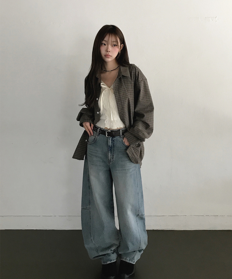 ウォッシュバルーンワイドデニムパンツ(5color) LIGHT BLUE