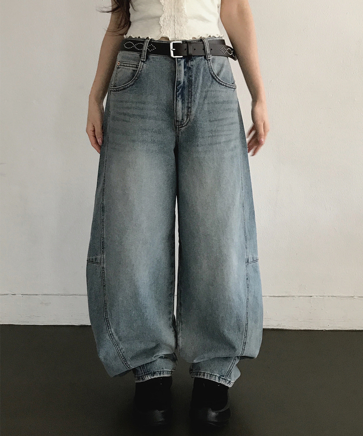 ウォッシュバルーンワイドデニムパンツ(5color) LIGHT BLUE