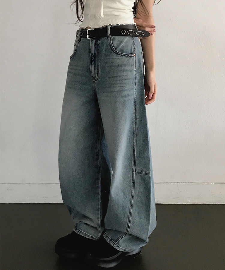 ウォッシュバルーンワイドデニムパンツ(5color) LIGHT BLUE
