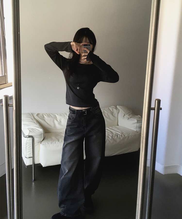 ウォッシュバルーンワイドデニムパンツ(5color) DEEP BLUE