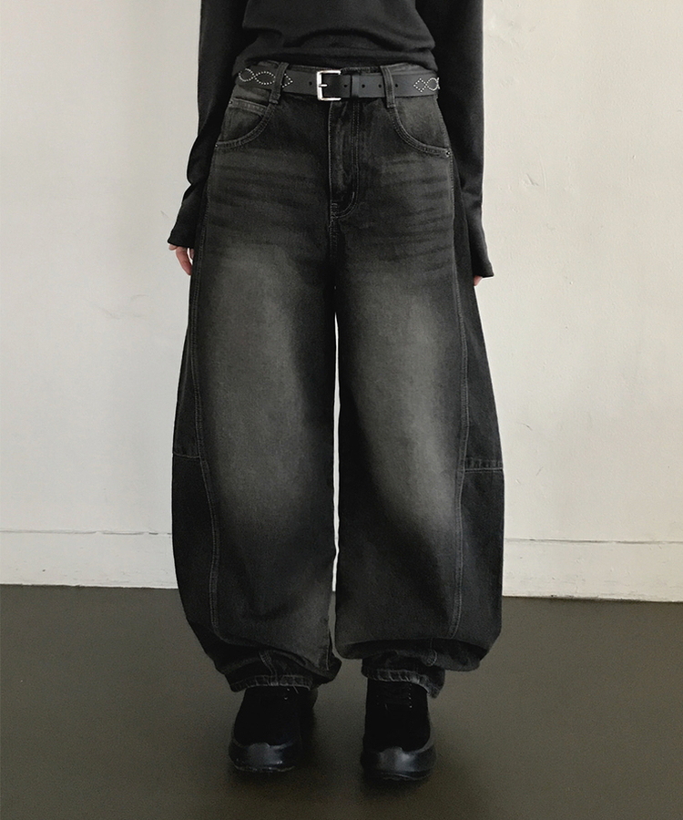 ウォッシュバルーンワイドデニムパンツ(5color) BLACK DENIM