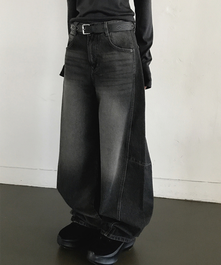 ウォッシュバルーンワイドデニムパンツ(5color) BLACK DENIM