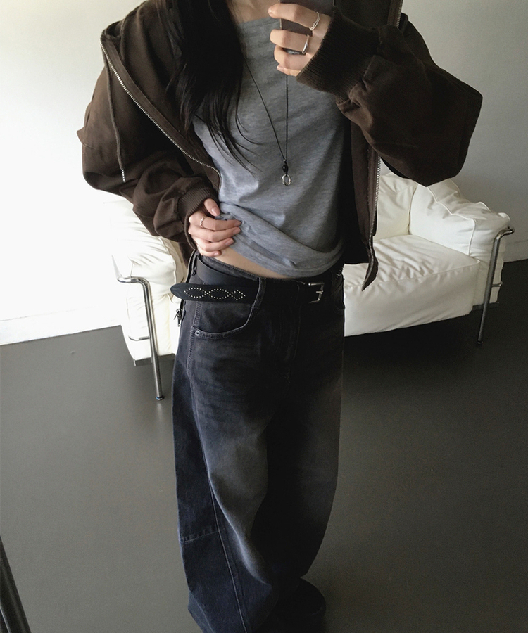 ウォッシュバルーンワイドデニムパンツ(5color) BLACK DENIM