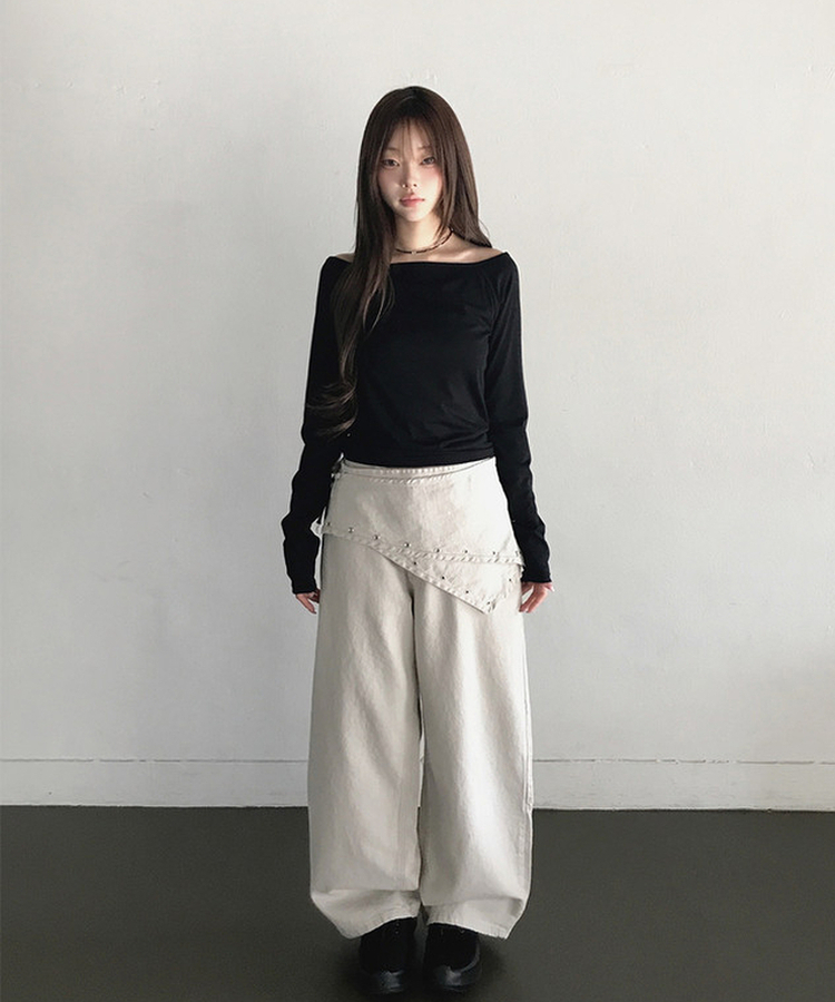 アイレットレイヤードスカートパンツ LIGHT BEIGE