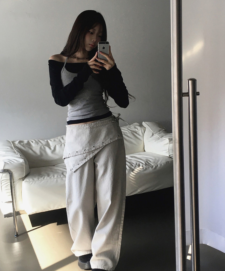 アイレットレイヤードスカートパンツ LIGHT BEIGE