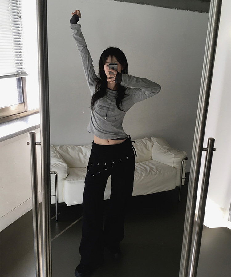 アイレットレイヤードスカートパンツ BLACK