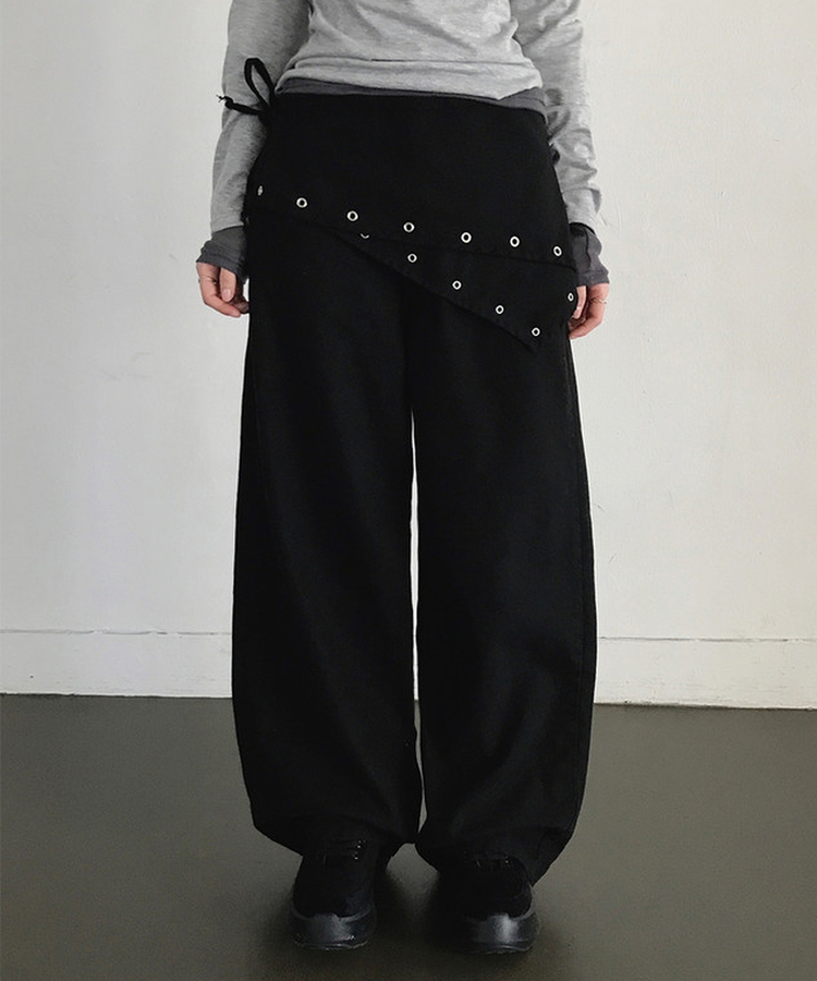 アイレットレイヤードスカートパンツ BLACK