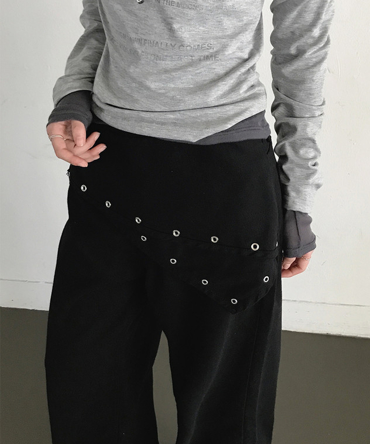 アイレットレイヤードスカートパンツ BLACK