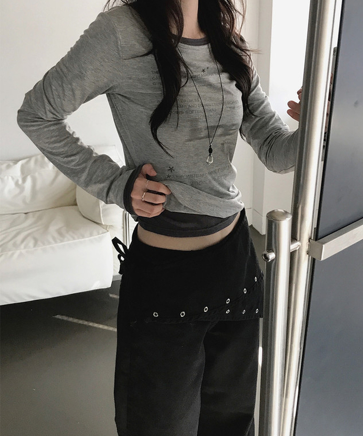 アイレットレイヤードスカートパンツ BLACK