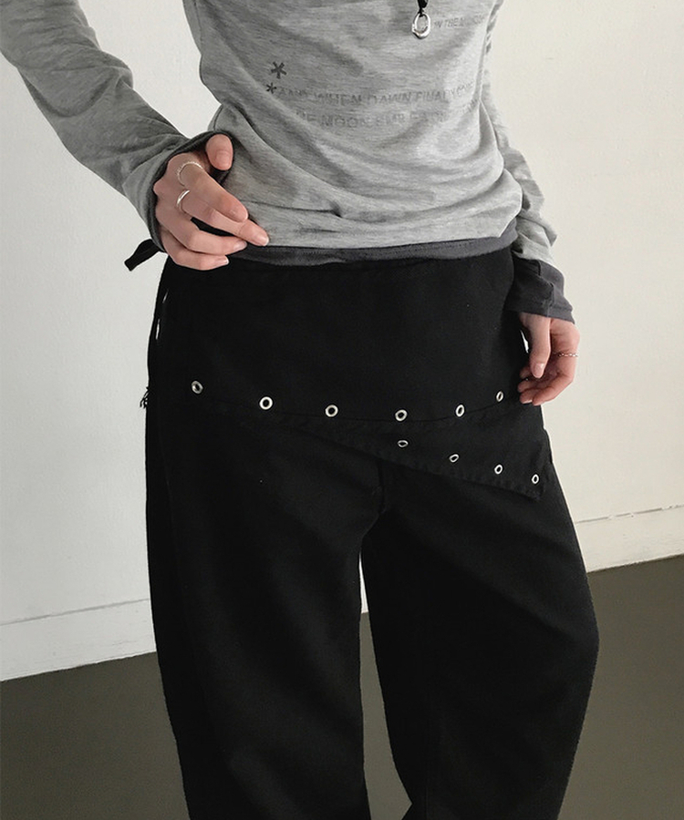 アイレットレイヤードスカートパンツ BLACK