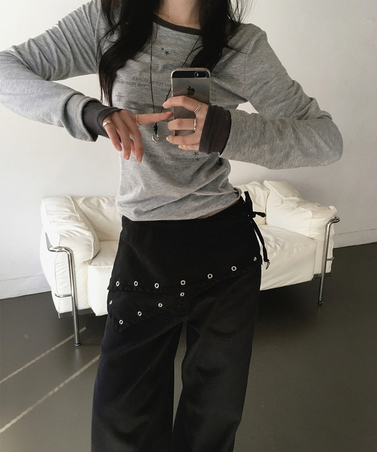 アイレットレイヤードスカートパンツ BLACK