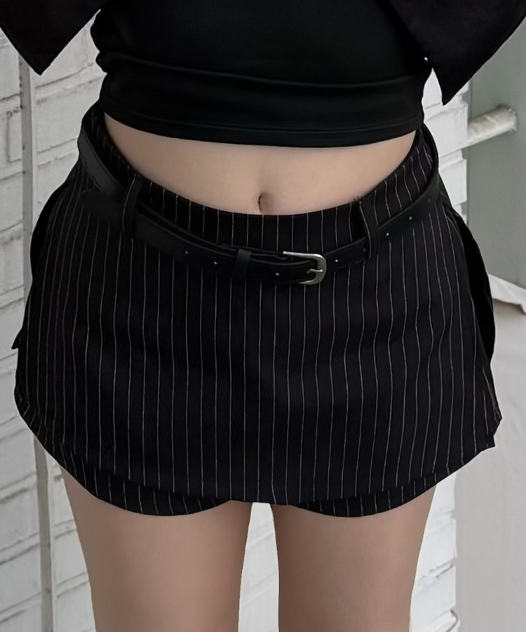 【+벨트】스트라이프 미니 치마바지 블랙