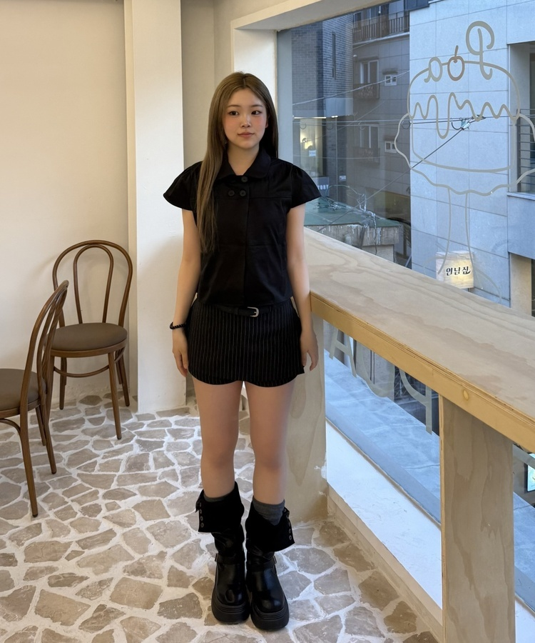 【+벨트】스트라이프 미니 치마바지 블랙