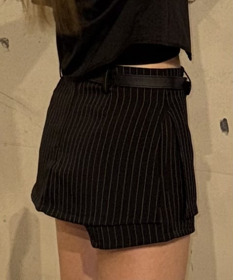 【+벨트】스트라이프 미니 치마바지 블랙