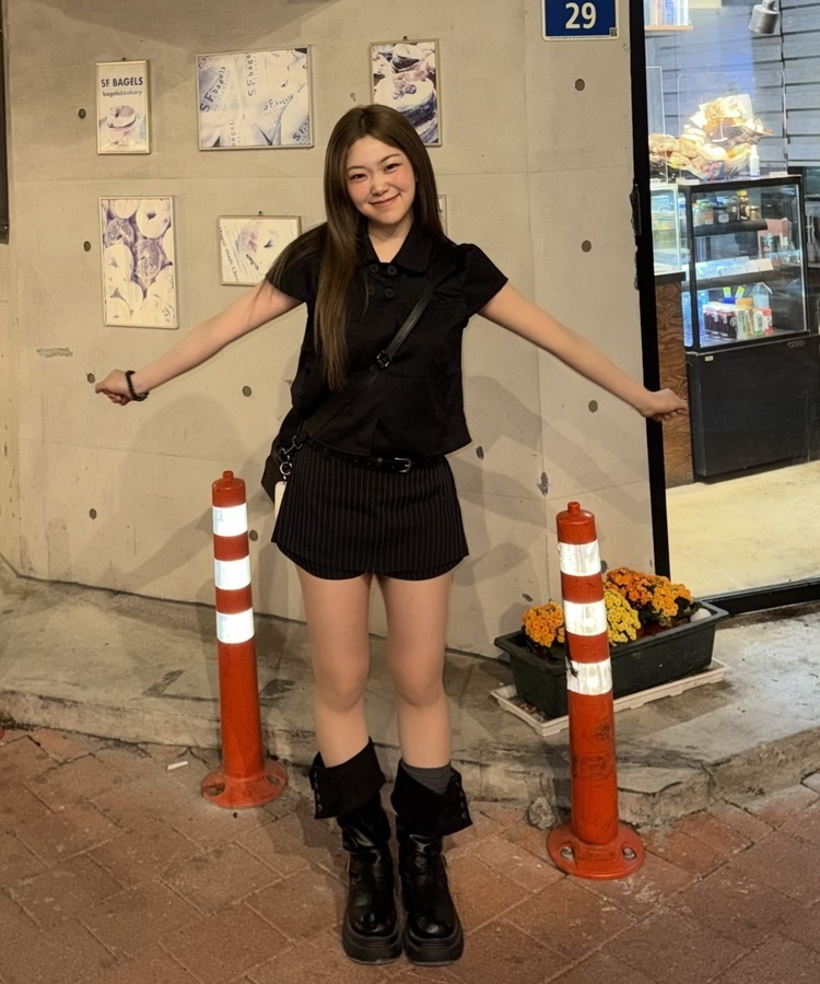 【+벨트】스트라이프 미니 치마바지 블랙