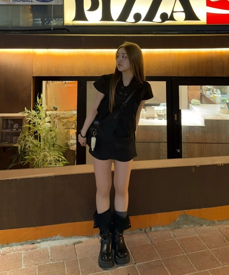 【+벨트】스트라이프 미니 치마바지 블랙