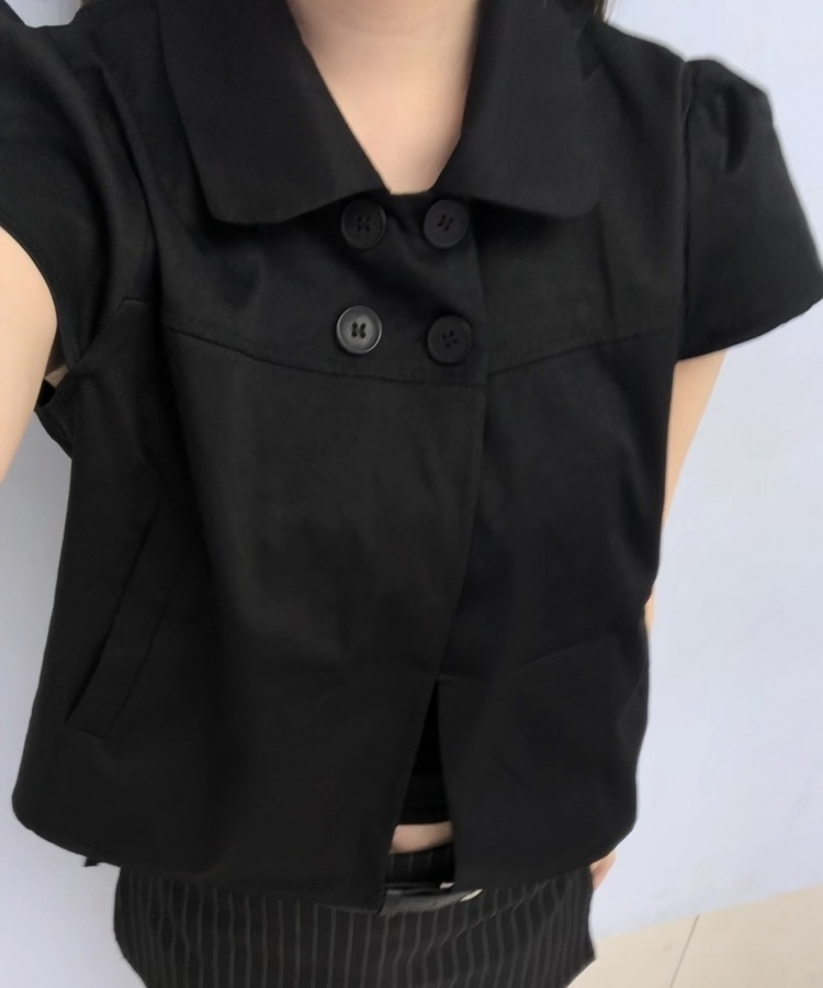 クラシカルボタン半袖トップス BLACK