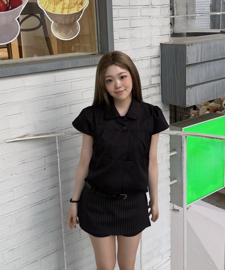クラシカルボタン半袖トップス BLACK