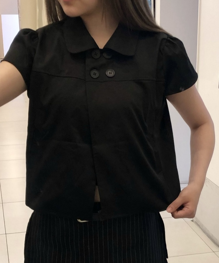 クラシカルボタン半袖トップス BLACK
