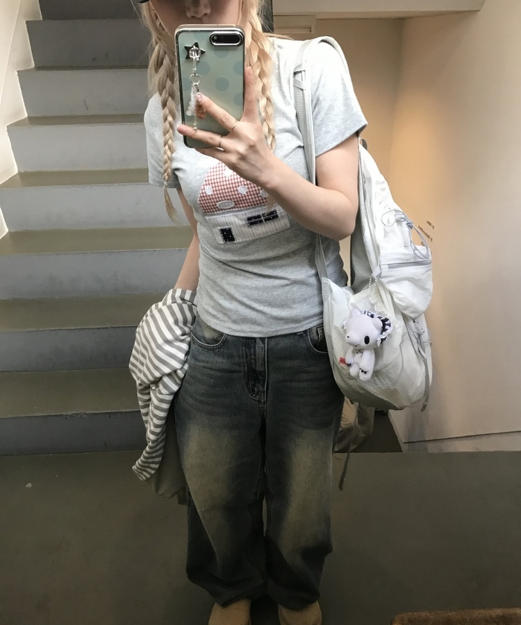 패치워크 하우스 반팔 그레이