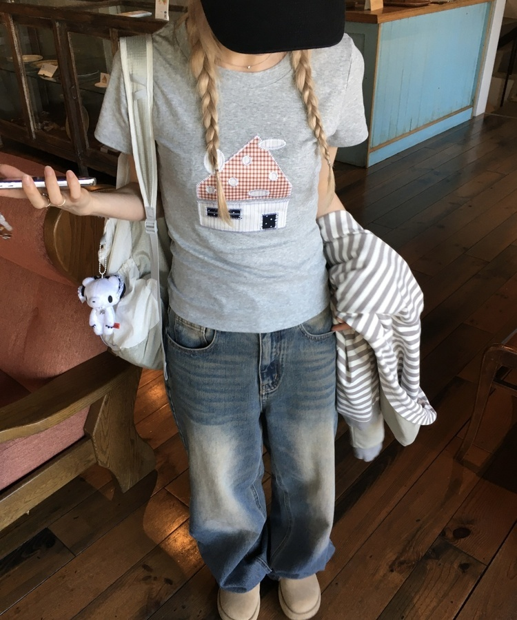 패치워크 하우스 반팔 그레이