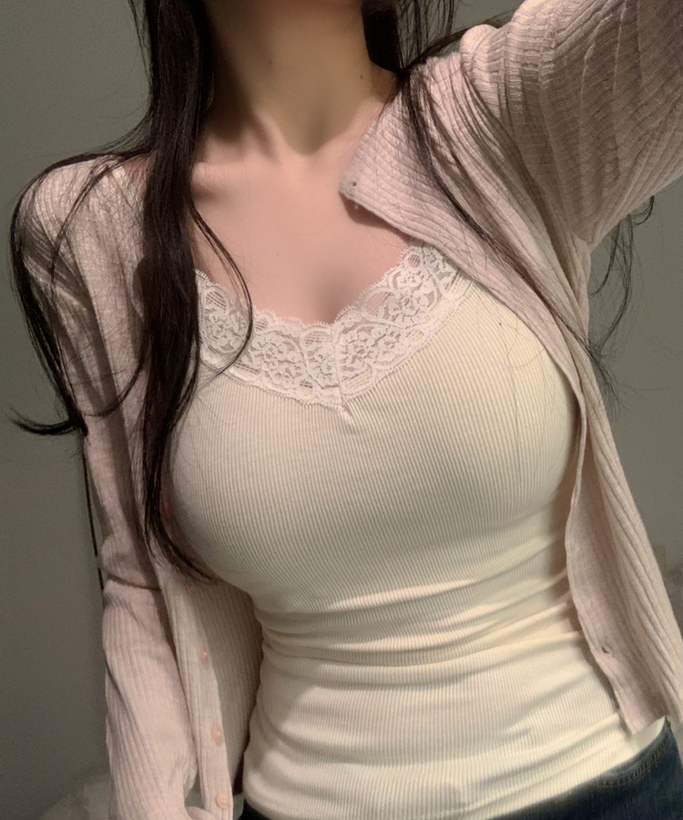 미렌 레이스 잔골지 슬리브리스 나시탑 크림