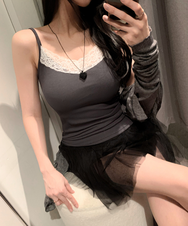 미렌 레이스 잔골지 슬리브리스 나시탑 차콜