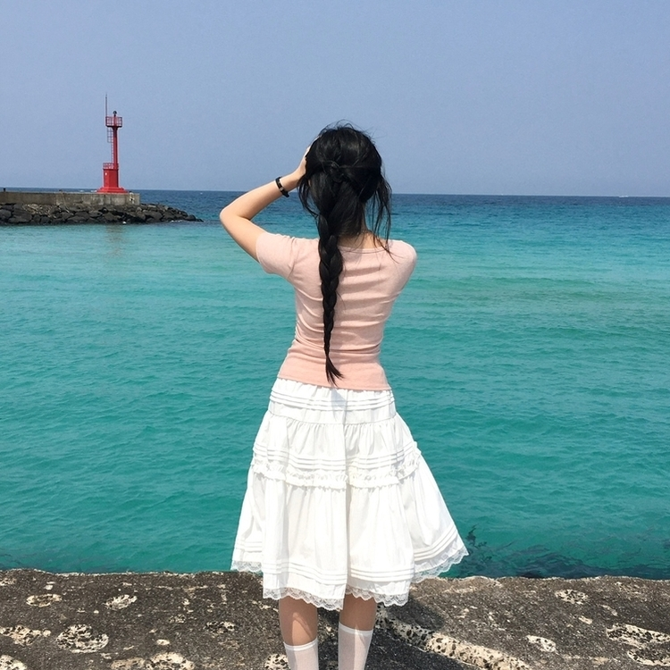 シャーリングレースレイヤード半袖Tシャツ(5color) PINK