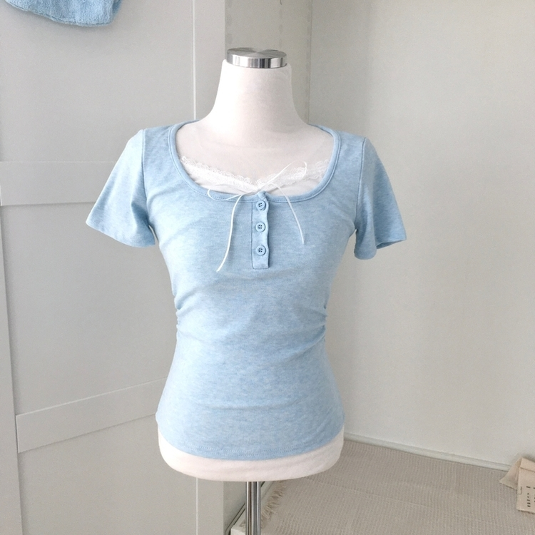 シャーリングレースレイヤード半袖Tシャツ(5color)