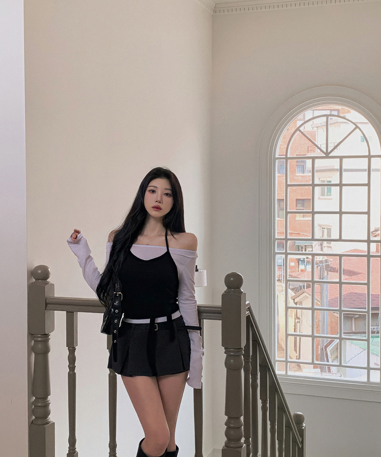 ベルトプリーツスカートパンツ GREY