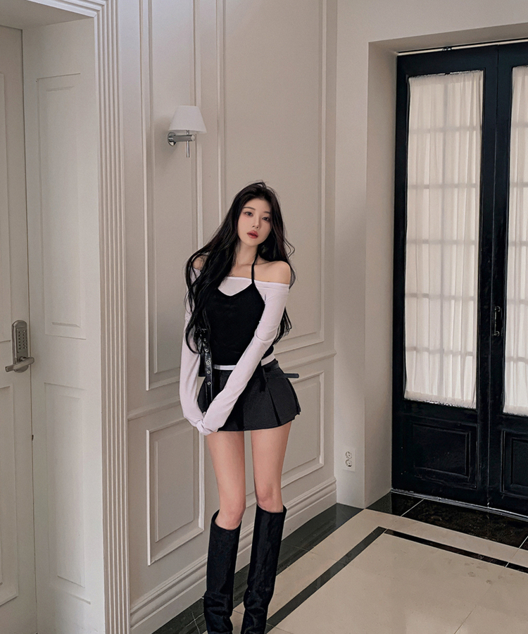 ベルトプリーツスカートパンツ GREY