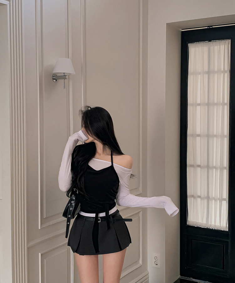 ベルトプリーツスカートパンツ GREY