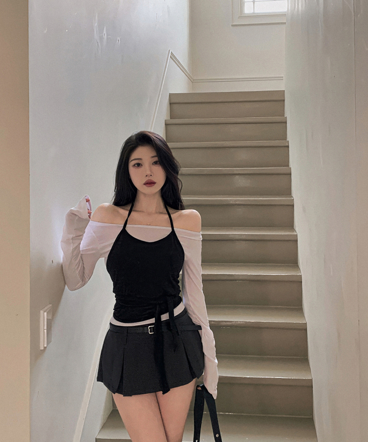 ベルトプリーツスカートパンツ GREY