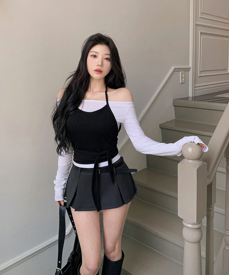 ベルトプリーツスカートパンツ GREY