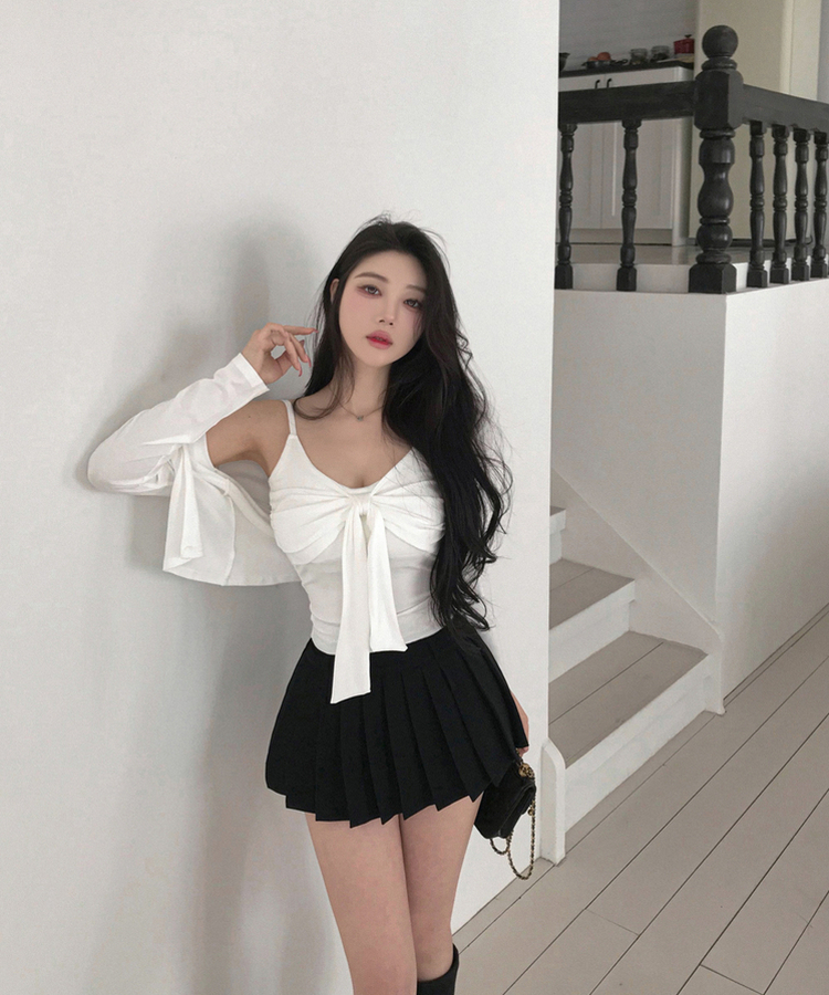 ベルトプリーツスカートパンツ BLACK