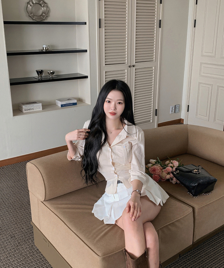 ベルトプリーツスカートパンツ WHITE