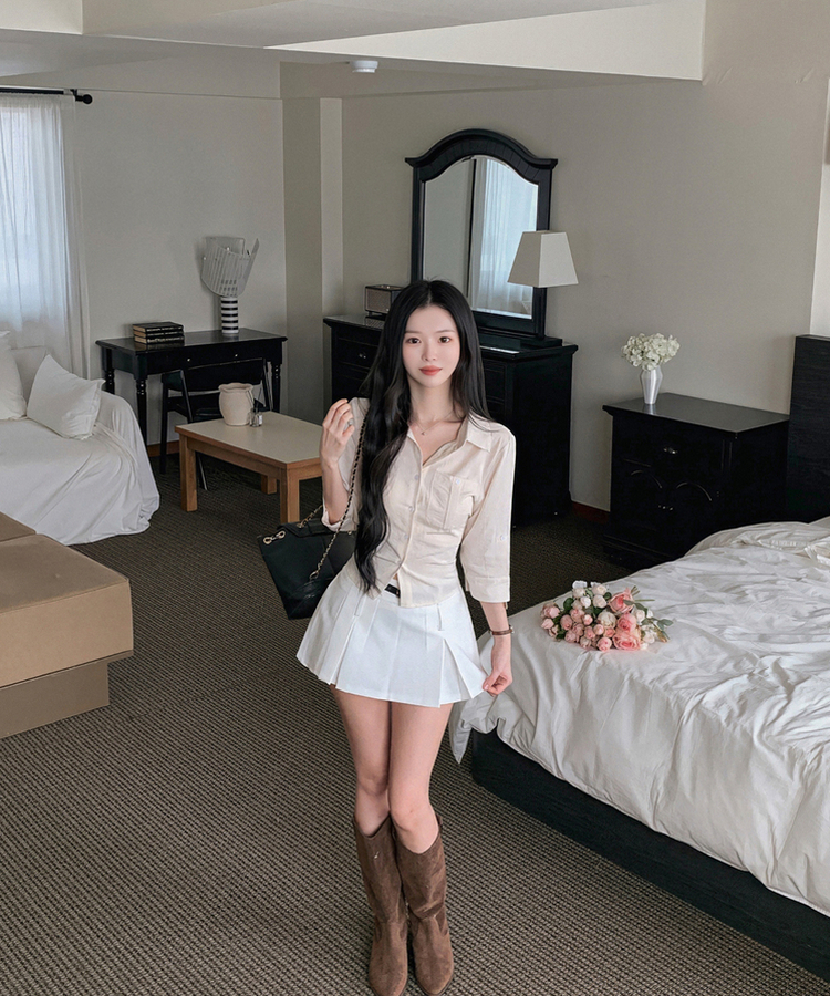 ベルトプリーツスカートパンツ WHITE